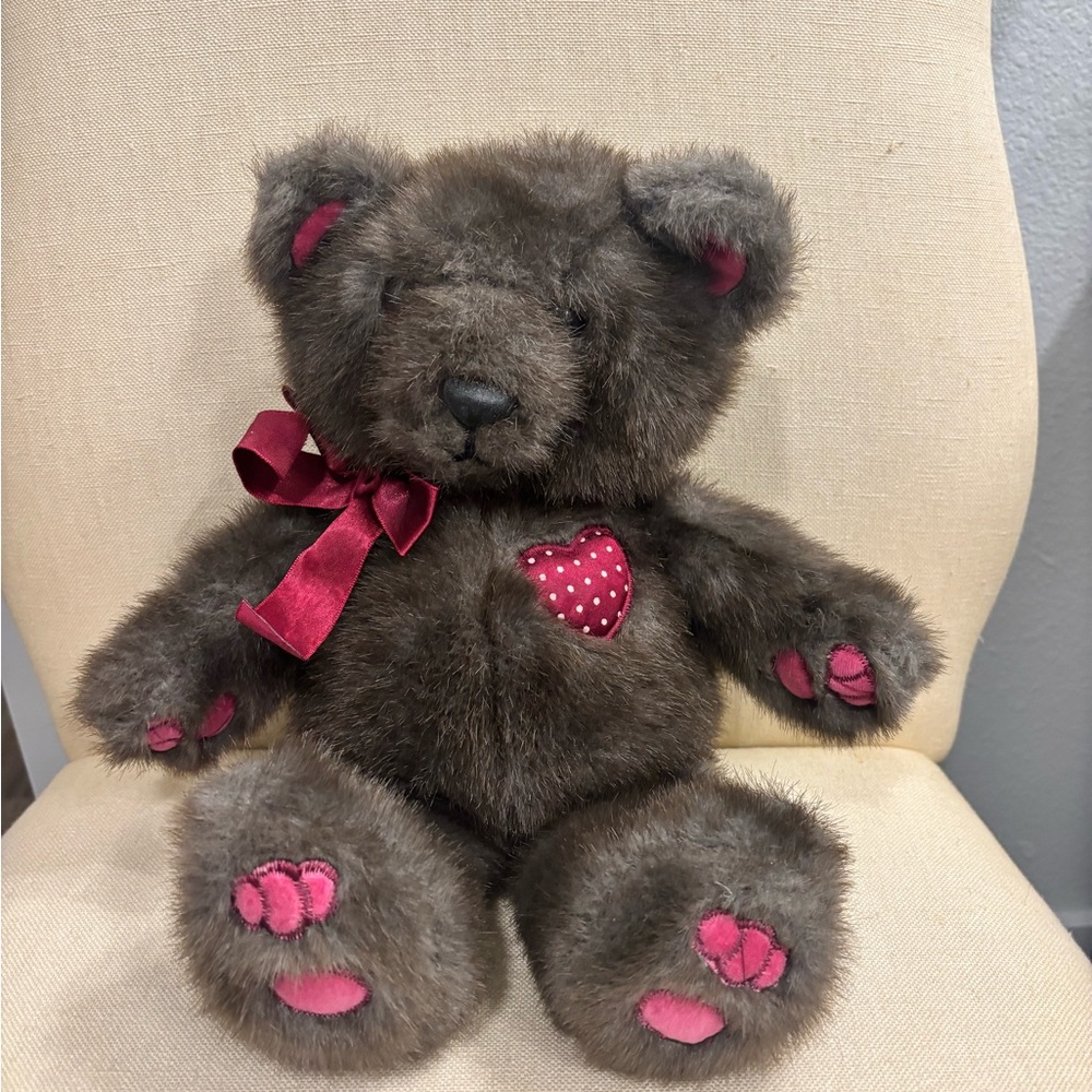Vintage Dakin Plush Brown Teddy Bear with Red Tag